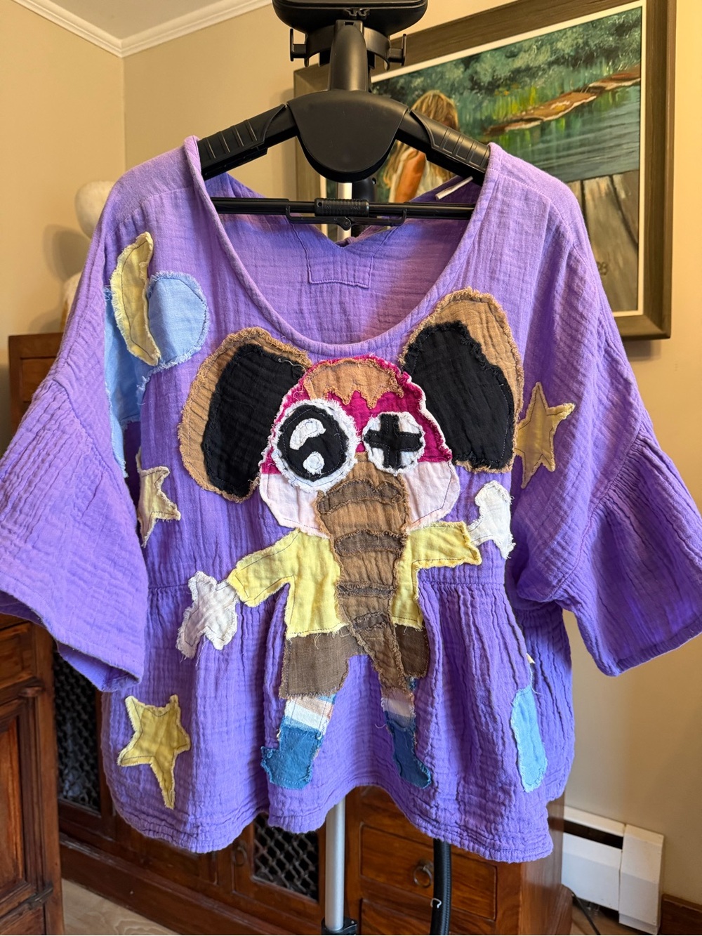 NEW Handmade in Thailand Purple Appliqué Character Top